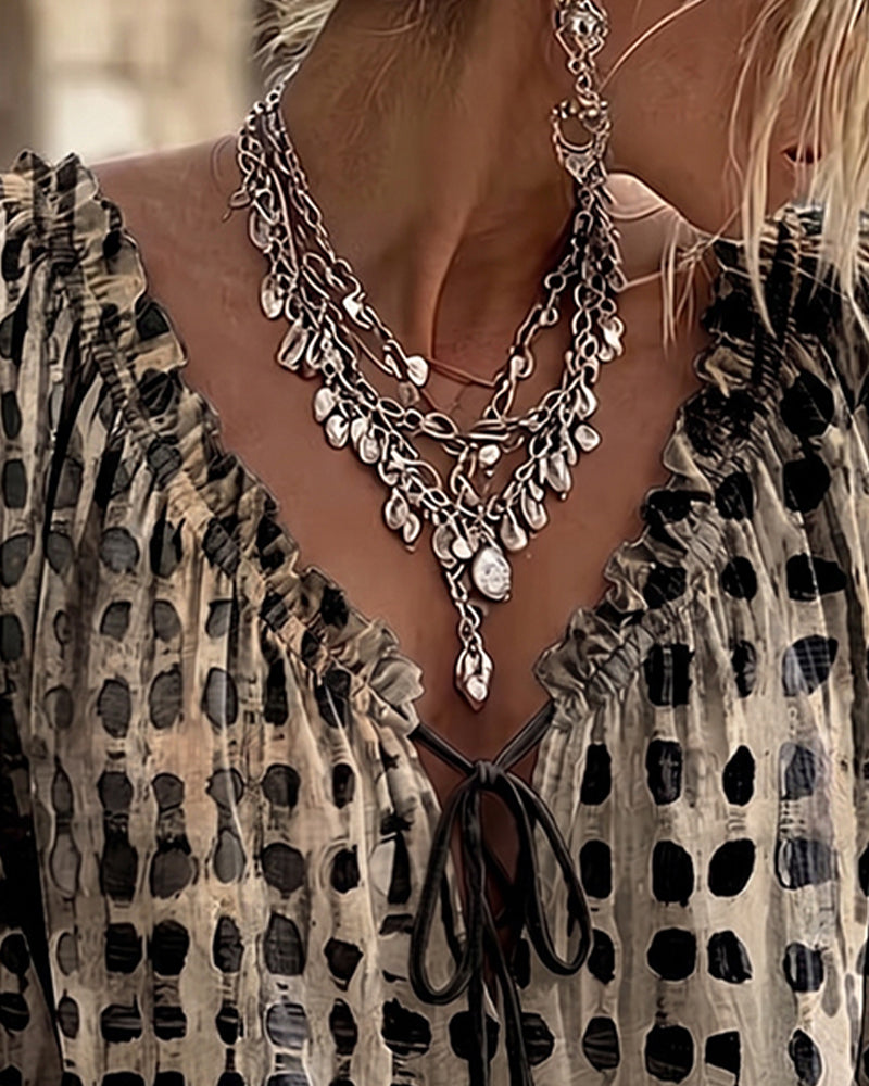 Blouse À Pois Avec Lacets