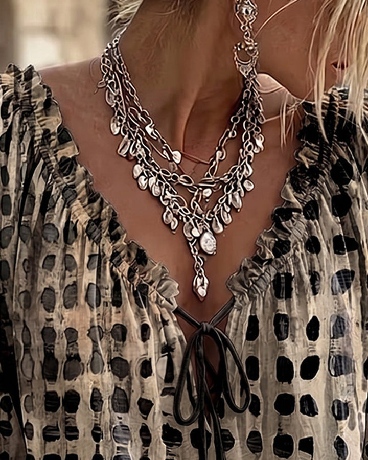 Blouse À Pois Avec Lacets