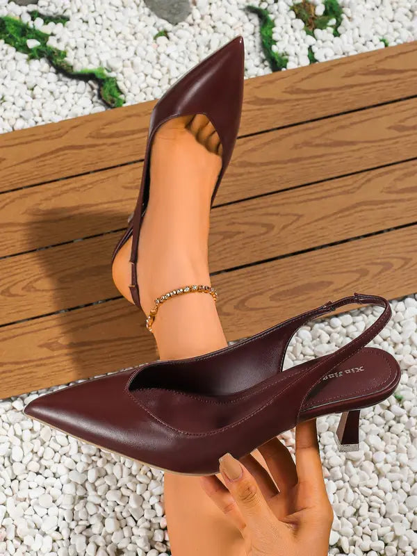 Amira™ | Dames pu leather slingback hakken simple effen kleur spitse neus pumps