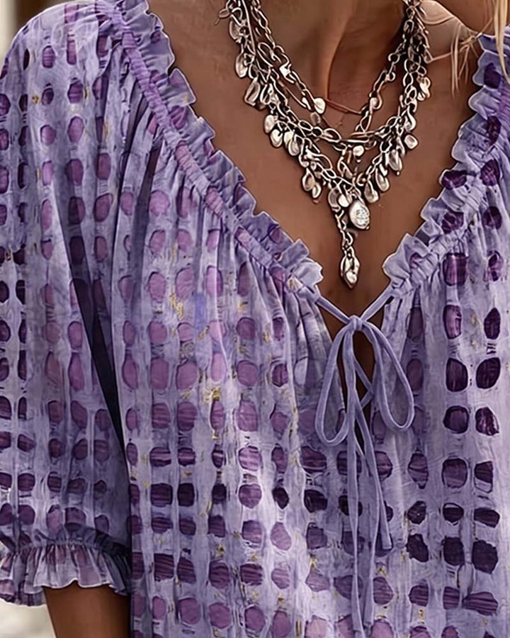 Blouse À Pois Avec Lacets