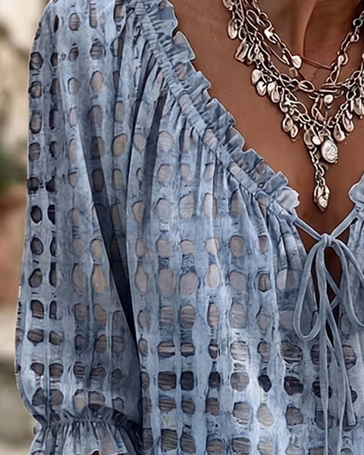 Blouse À Pois Avec Lacets