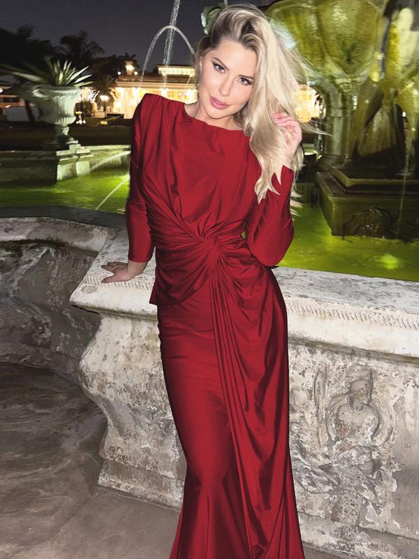 Josalie™ | Elegante ruched bodycon jurk with padded shoulders & lange mouwen