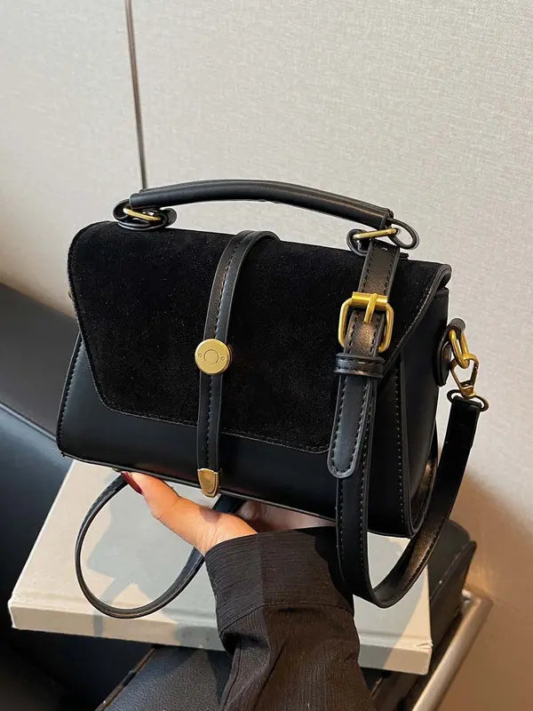 Marlynn™ | Vintage-style small square shoulder crossbody tas with contrast stitching