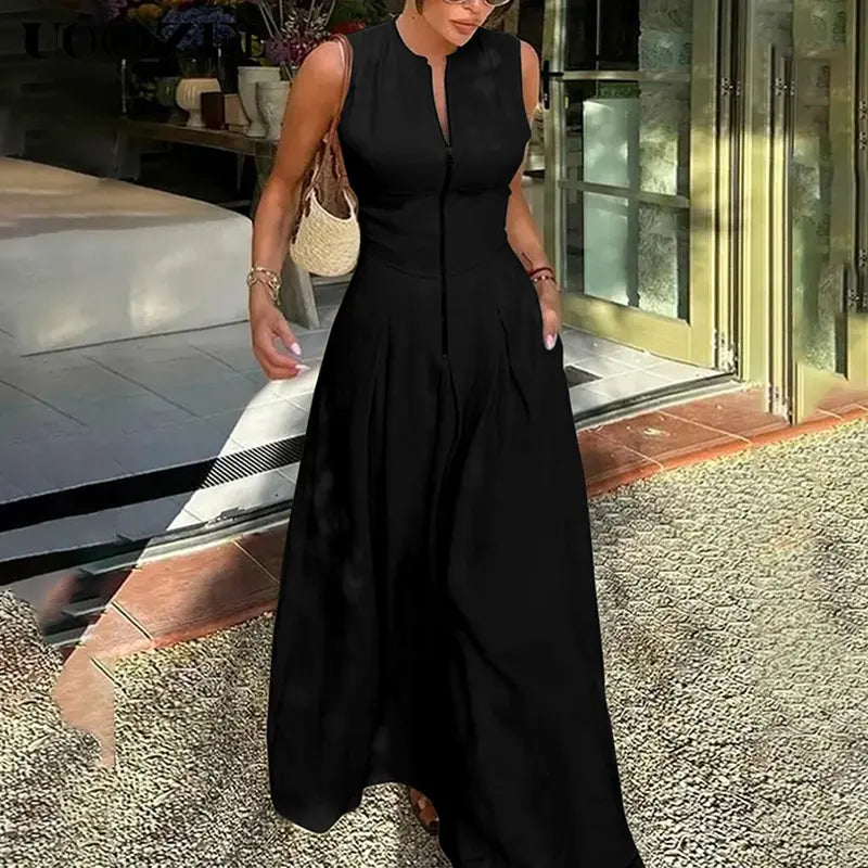 Honorata™ | Relaxte loose fit zippered round-neck maxi jurk