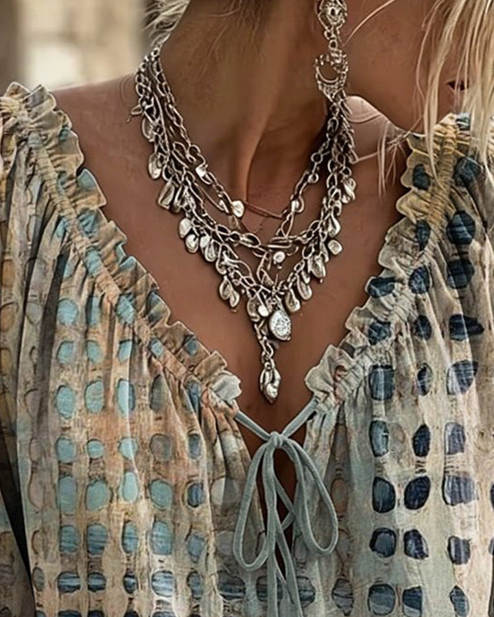 Blouse À Pois Avec Lacets