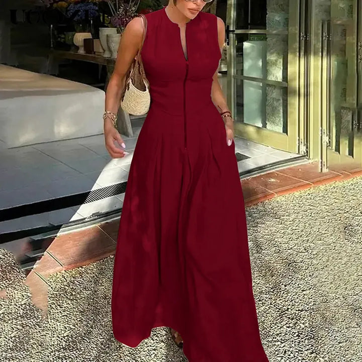 Honorata™ | Relaxte loose fit zippered round-neck maxi jurk