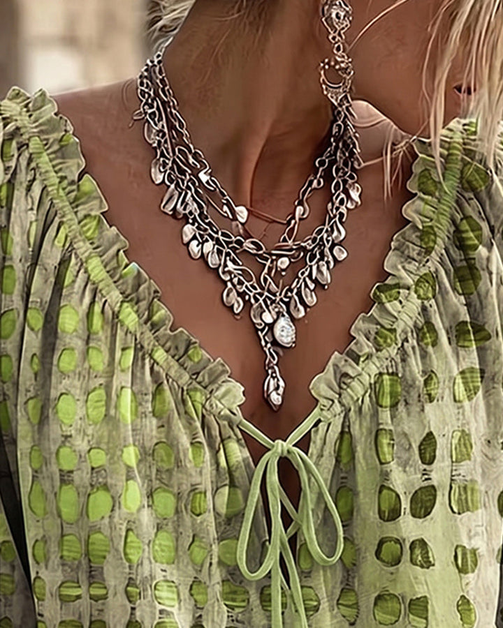 Blouse À Pois Avec Lacets