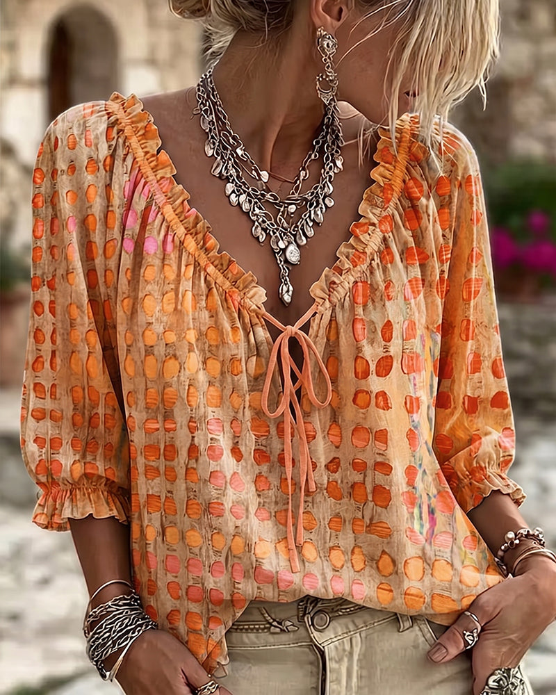 Blouse À Pois Avec Lacets