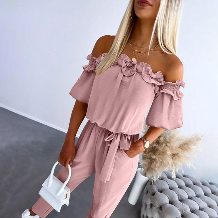 Ferili | Chique off shoulder frill tie-waist jumpsuit