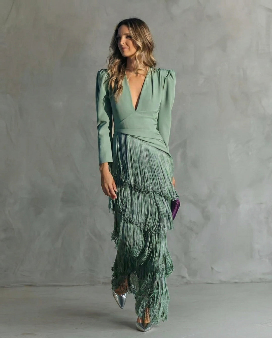 Susie | Elegante jurk with fringe sleeves