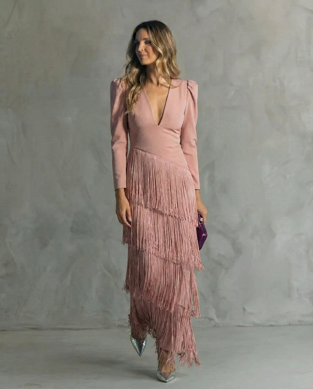 Susie | Elegante jurk with fringe sleeves