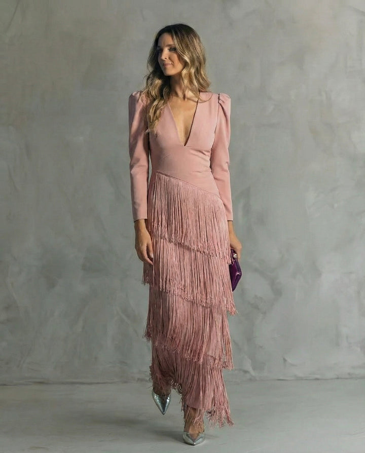 Susie | Elegante jurk with fringe sleeves