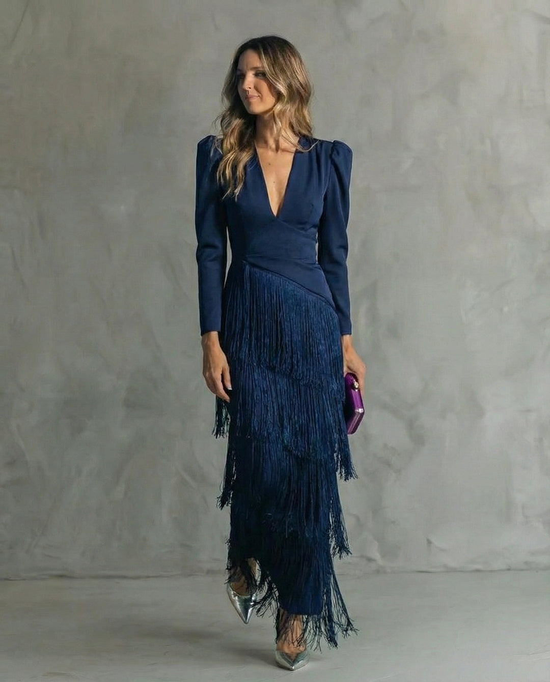 Susie | Elegante jurk with fringe sleeves
