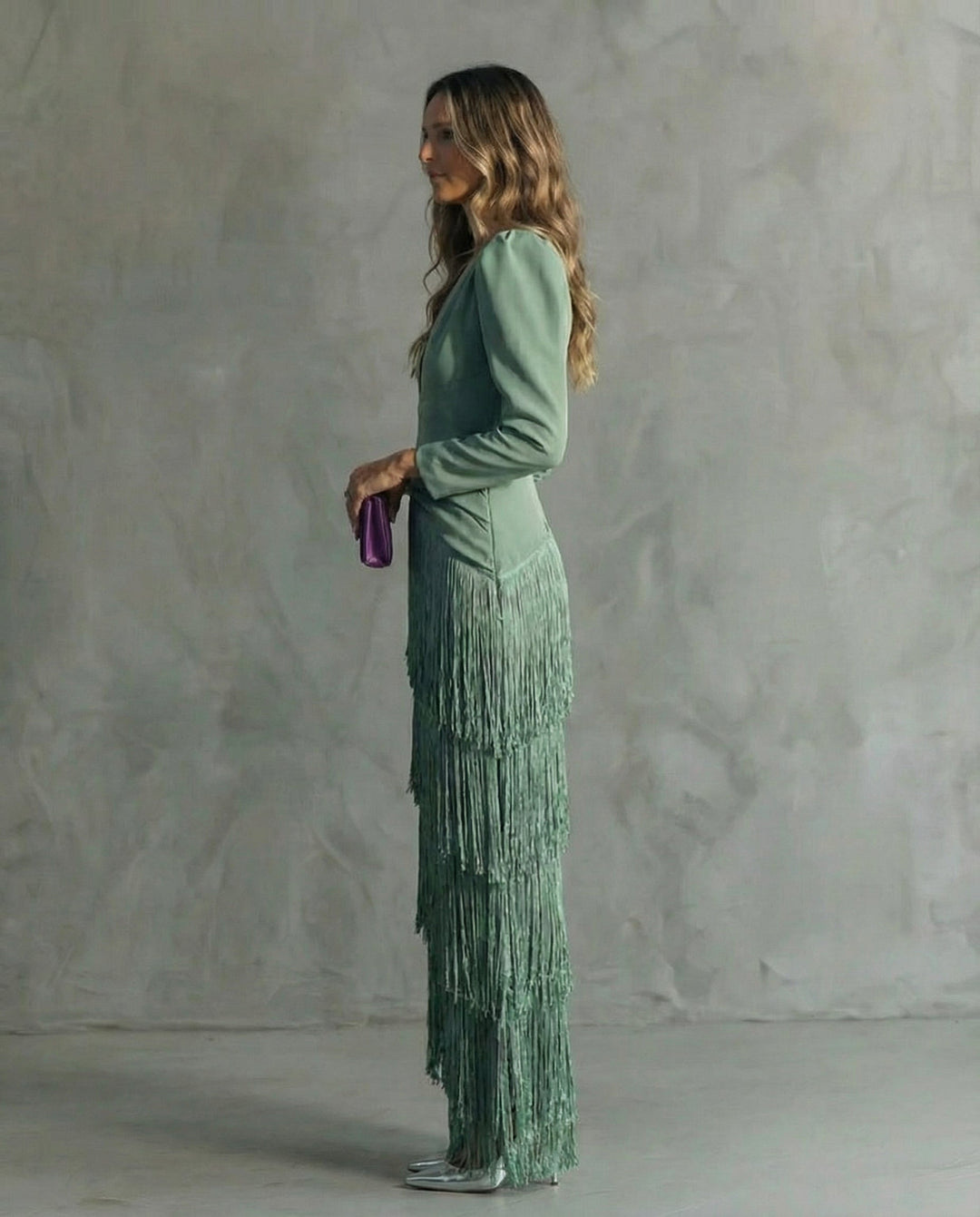 Susie | Elegante jurk with fringe sleeves