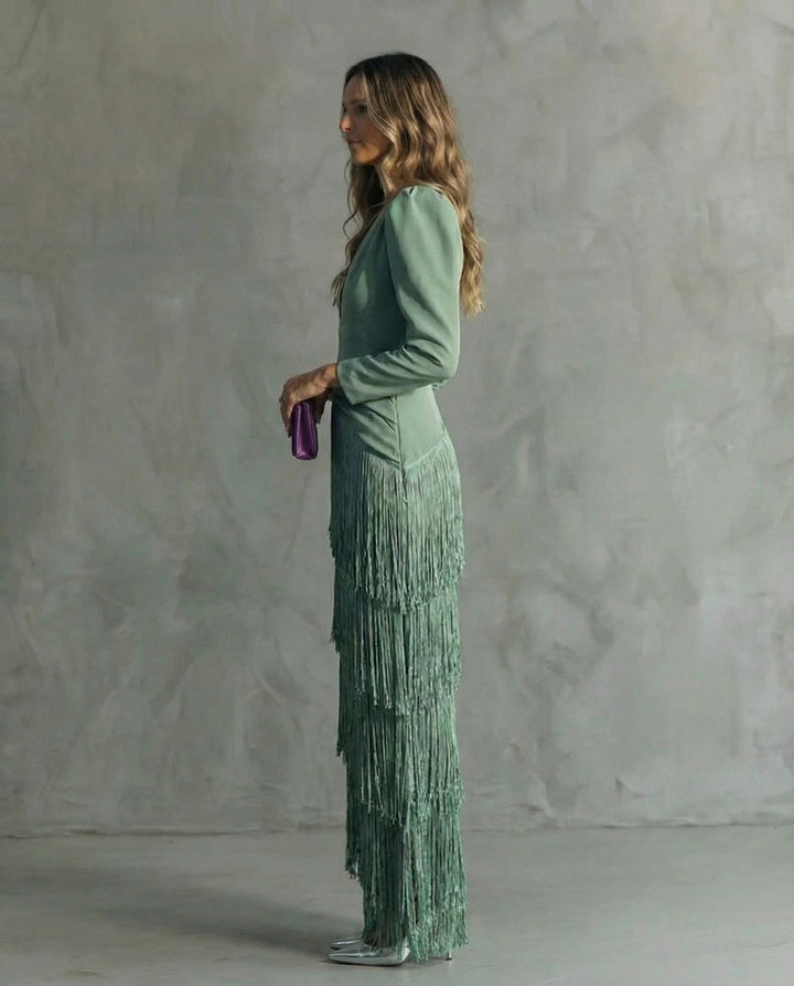 Clara | Elegante jurk with fringe sleeves