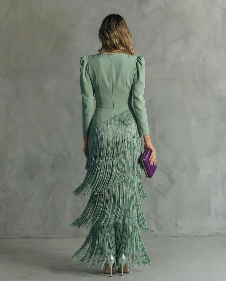 Susie | Elegante jurk with fringe sleeves