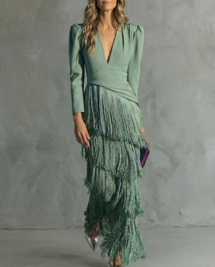 Susie | Elegante jurk with fringe sleeves