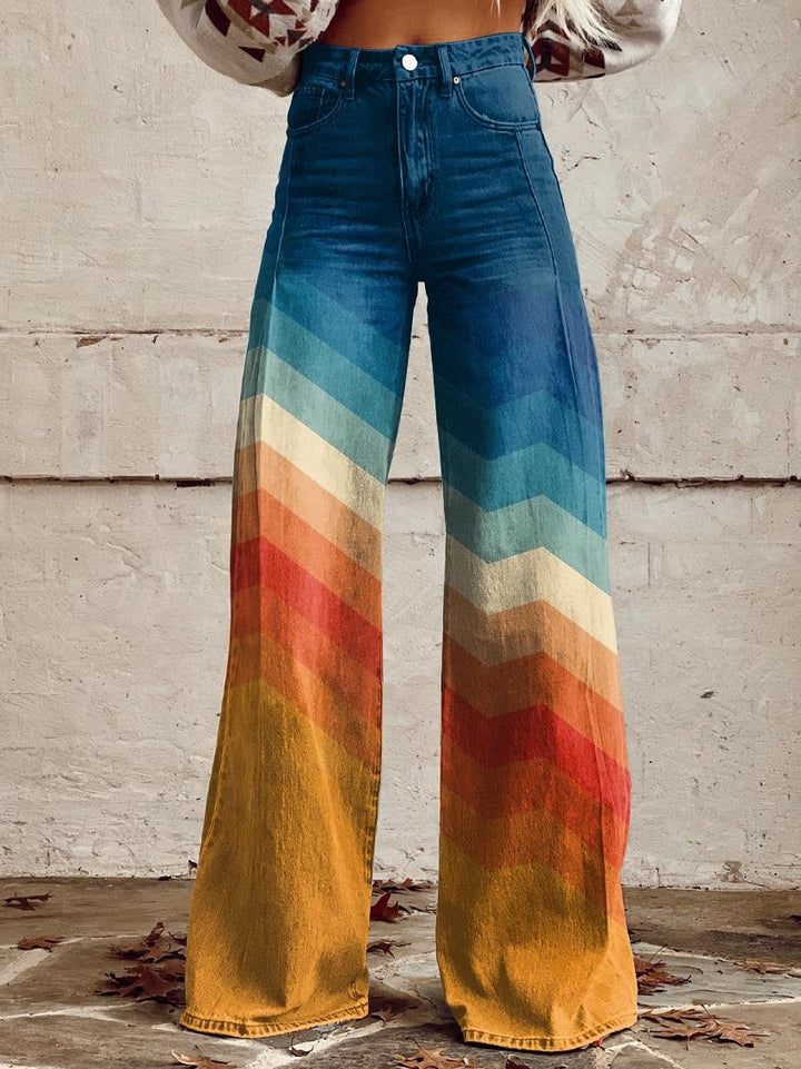 Callie™ | Retro chevron wide-leg broek