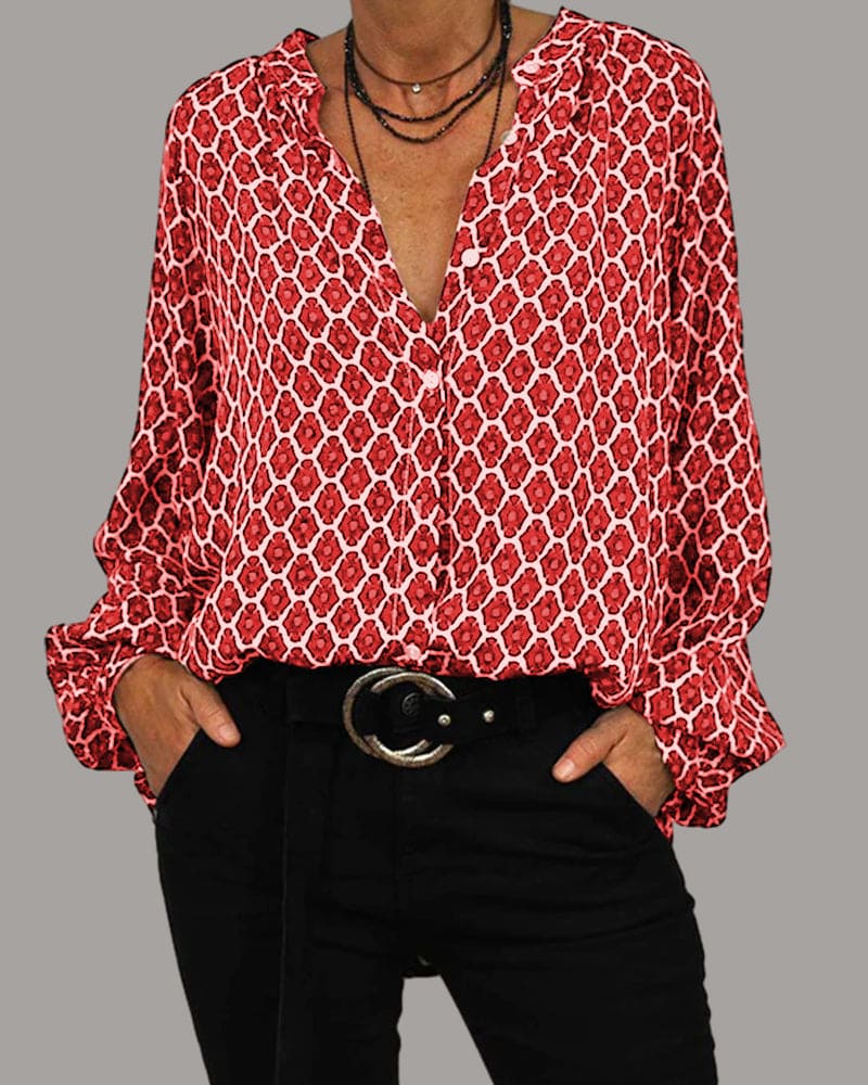 Elvira™ | Geometric V-hals blouse