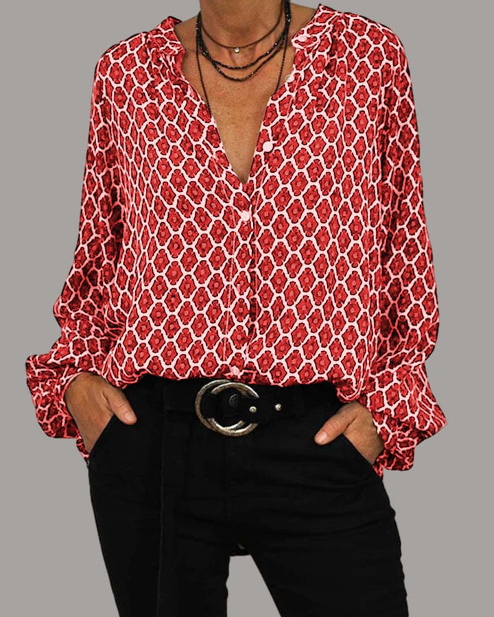 Elvira™ | Geometric V-hals blouse