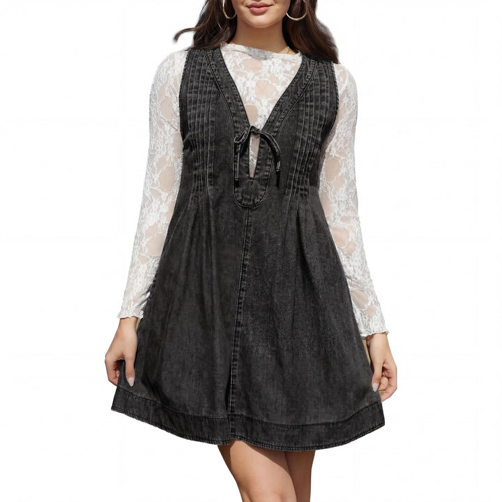 Lauren™ | Vintage inspired zonder mouwen v neck mini jurk