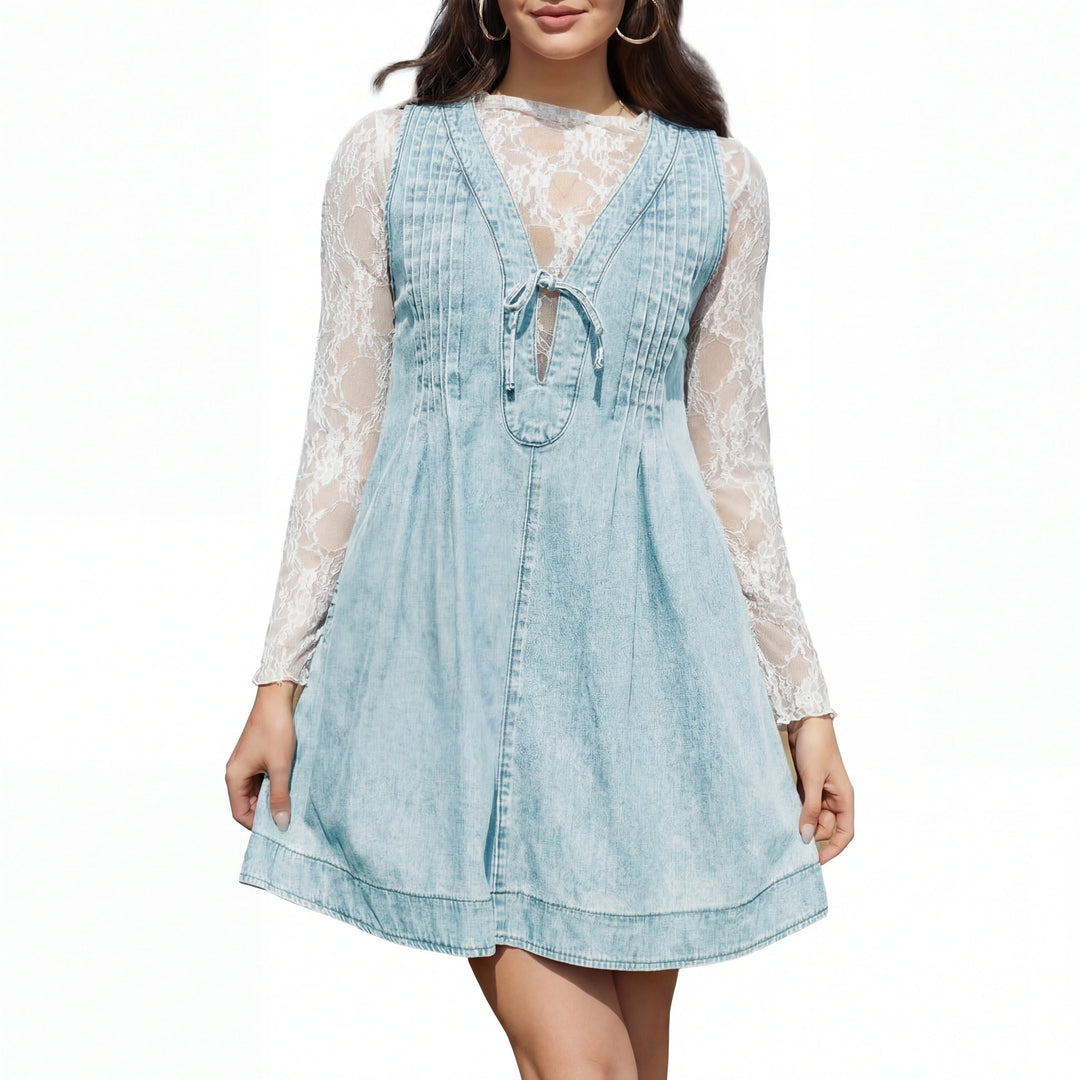 Lauren™ | Vintage inspired zonder mouwen v neck mini jurk