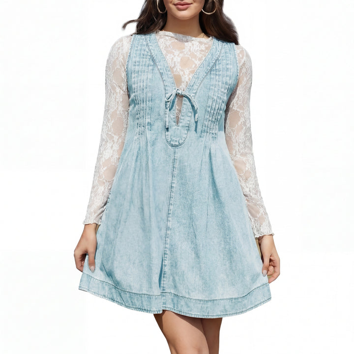 Lauren™ | Vintage inspired zonder mouwen v neck mini jurk