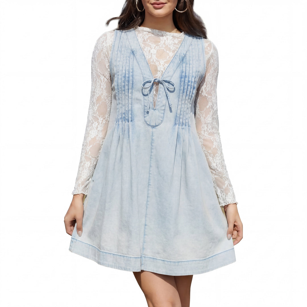 Lauren™ | Vintage inspired zonder mouwen v neck mini jurk