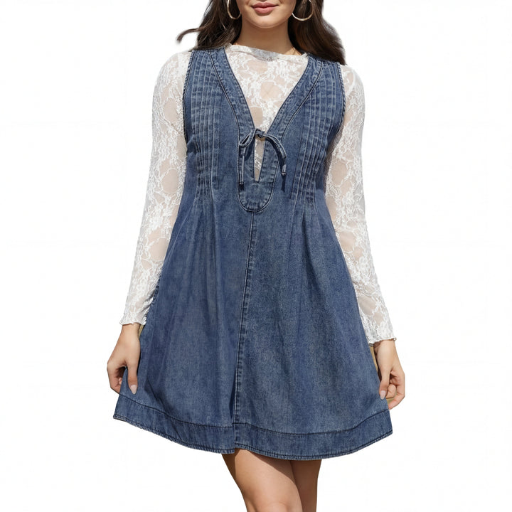 Lauren™ | Vintage inspired zonder mouwen v neck mini jurk