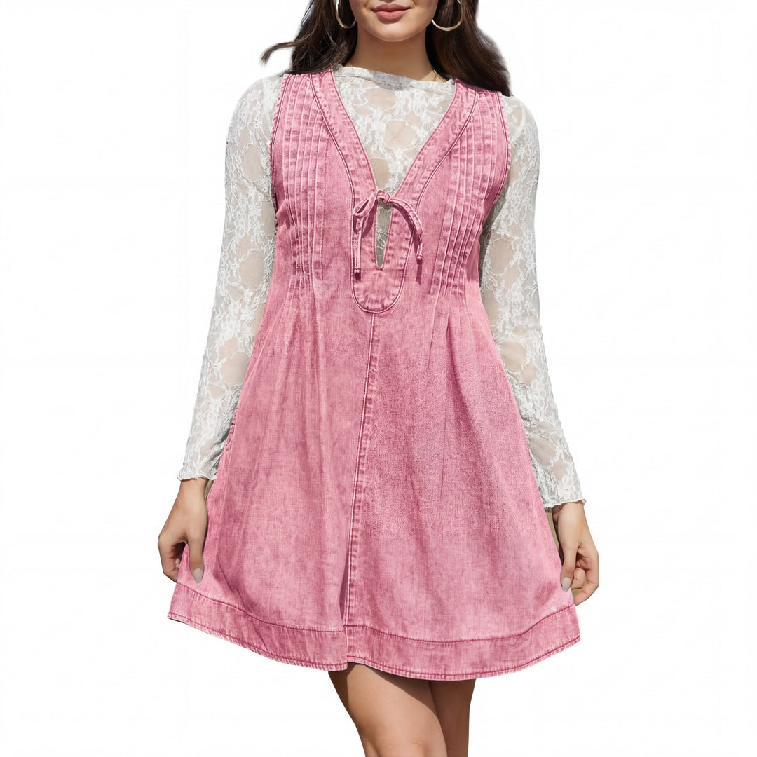 Lauren™ | Vintage inspired zonder mouwen v neck mini jurk