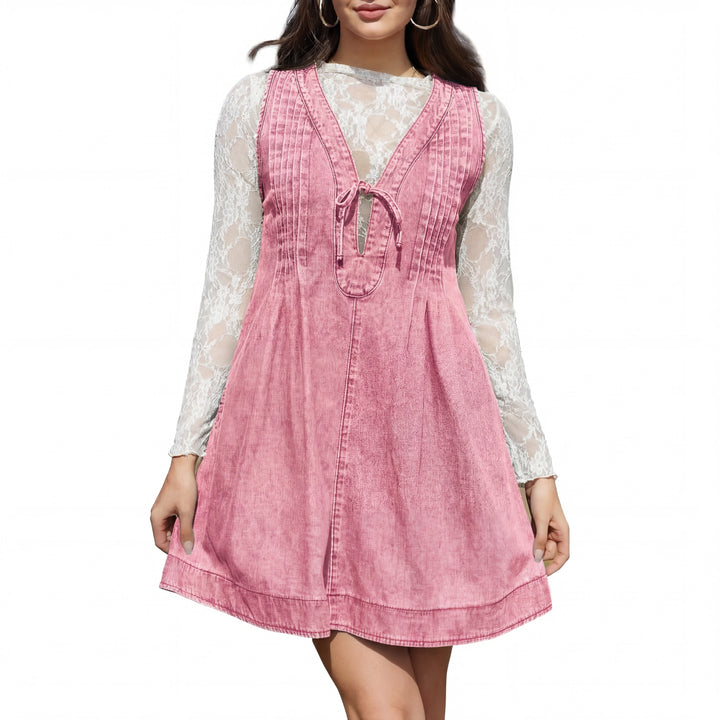 Lauren™ | Vintage inspired zonder mouwen v neck mini jurk