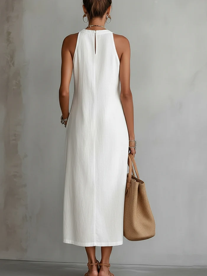 Cecilia | Midi jurk with a mandarin collar