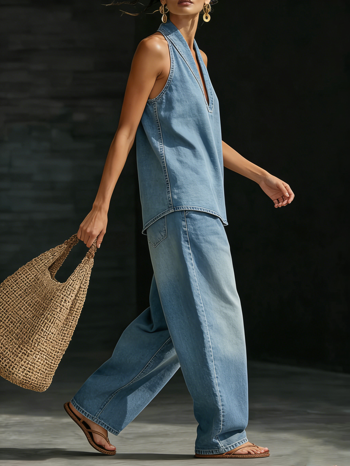 Mary™ | Comfortabele minimalist denim tweedelige set