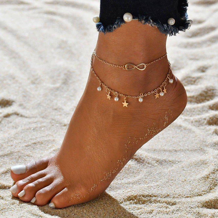 Brenda™ | Infinity anklet bracelet + pearls and stars