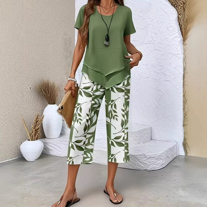Susan | Casual ronde hals layered top and wide-leg broek set