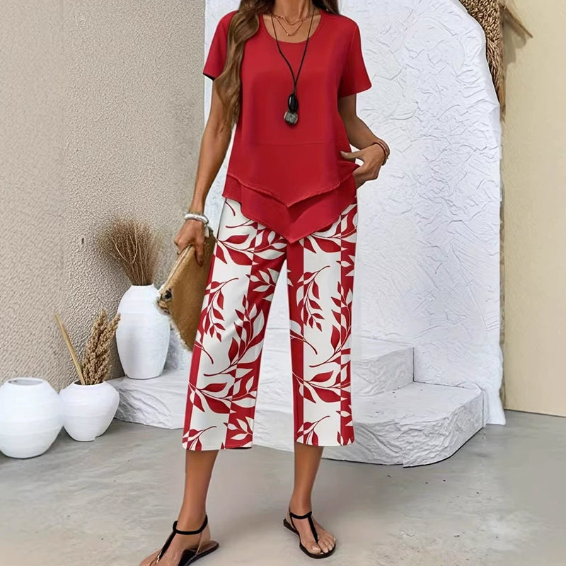Susan | Casual ronde hals layered top and wide-leg broek set