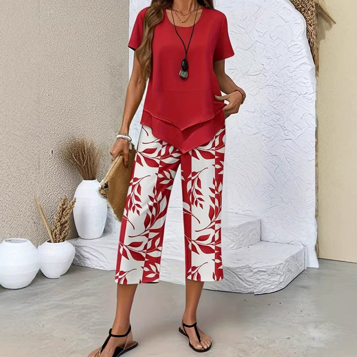 Susan | Casual ronde hals layered top and wide-leg broek set