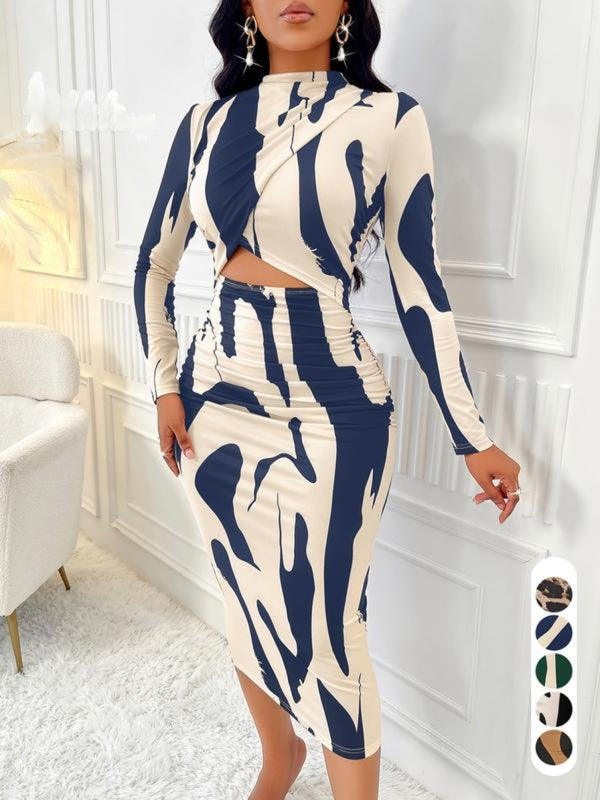 Ara™ | Colorblock print cut-out bodycon jurk for spring & fall