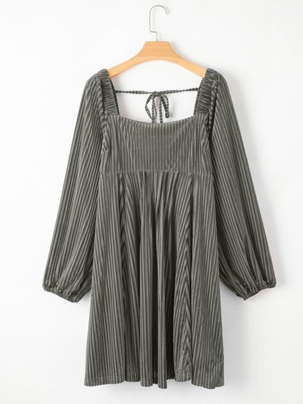 Olivera™ | Chique bishop lange mouwen a-line jurk with square neck